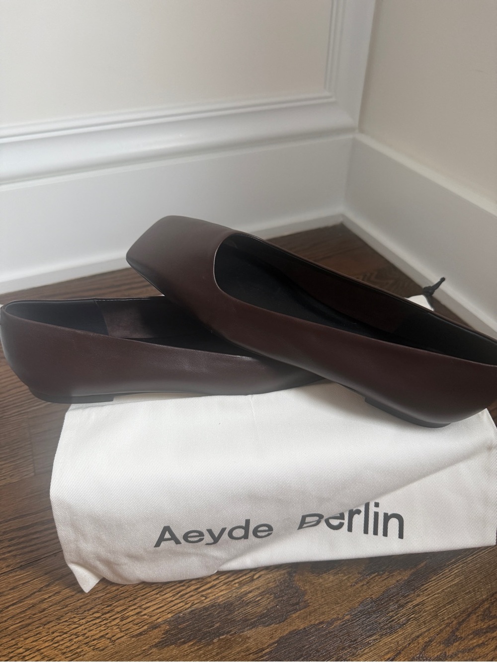 Aeyde Brown Leather Square-Toe Ballet Flat Matti Napa leather ballet Sz 40 - Picture 6 of 12